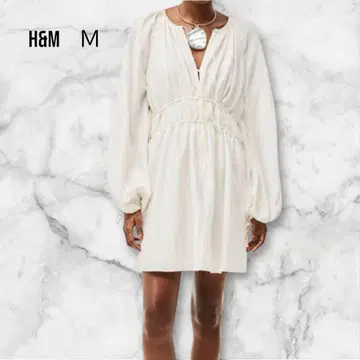 H&M 화이트 드로우 스트링 원피스 타이 디테일 오버 사이즈