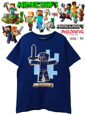 MINECRAFT 티셔츠 M 네이비 USA 구제 의류