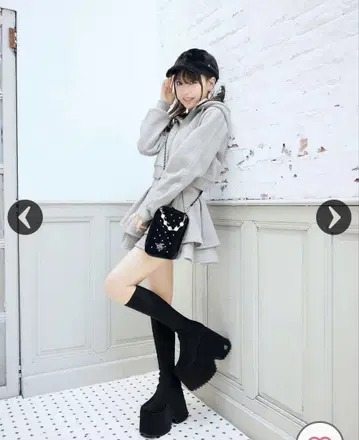 미셸 마카롱 통굽 스트레치 롱 니하이 부츠