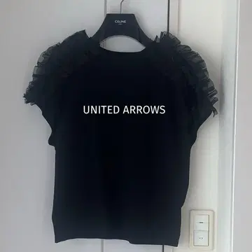 UNITED ARROWS 오간자 프릴 티셔츠 블랙 새상품급