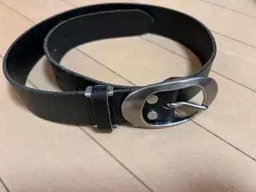 블랙 가죽 벨트 오벌 버클