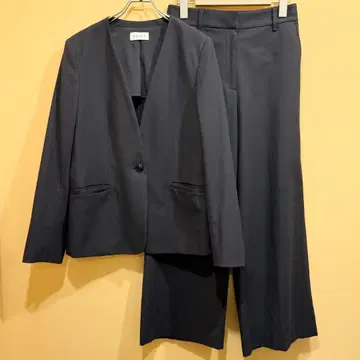마 혼방 PLST 셋업 노카라 자켓 트라우저 M