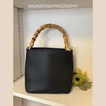 MACKINTOSH PHILOSOPHY 블랙 가죽 핸드백 대나무 핸들
