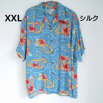 AVANTI XXL 실크 100% 알로하 셔츠 하이비스커스 파랑