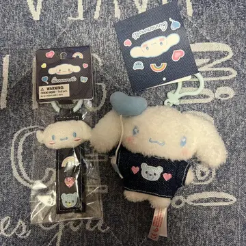 산리오 캐릭터 봉제 인형 스트랩 세트 시나몬 시나모롤 데님