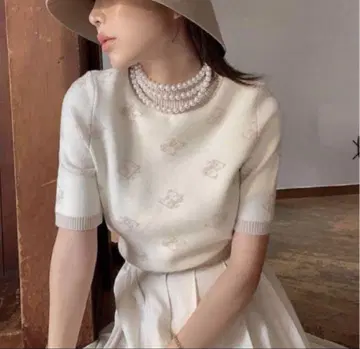 eimy istoire ES 모노그램 하프 슬리브 풀오버