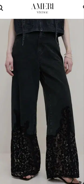 레이스 도킹 페이드 데님 팬츠