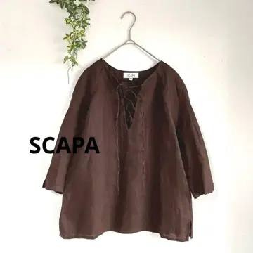 SCAPA 린넨 100% 새상품급 레이스업 린넨 블라우스 플레어 실루엣