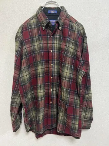 Pendleton 100% 울 플란넬 셔츠 빨간색과 녹색 체크