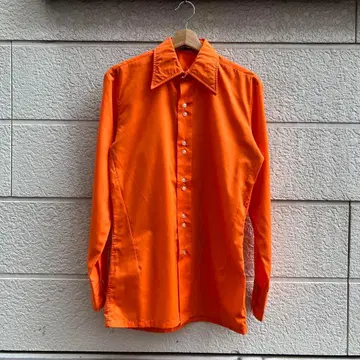 70s 80s 유로 구제 의류 오렌지 긴팔 셔츠 디자인 셔츠 빈티지