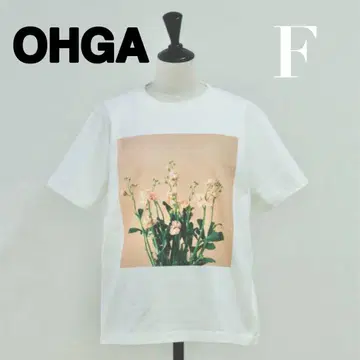 OHGA 프린트 티셔츠 F 꽃무늬 티셔츠 반팔 화이트 오가