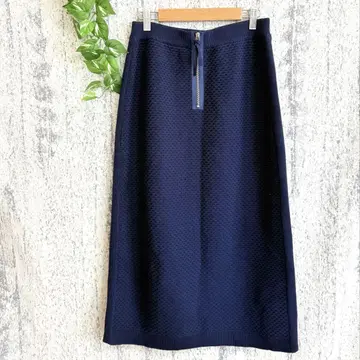 깔끔한 롱 와플 스커트 네이비 지퍼 여성용 (38)