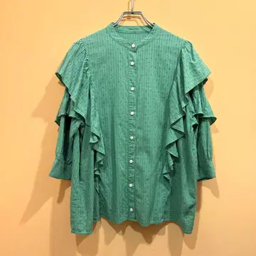 SLOBE IENA 도비 프릴 블라우스 그린