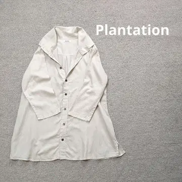 플랜테이션 하이넥 블라우스 셔츠 코튼 베이지 9부 소매
