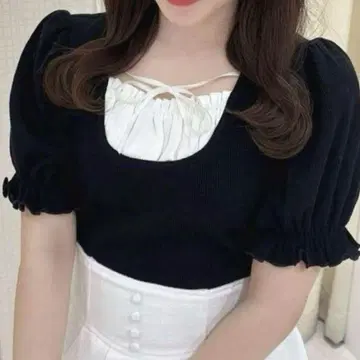 evelyn 반팔 쿠슈 리브 TP 블랙