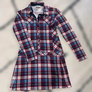(새상품급) 먼싱웨어 munsingwear 체크 무늬 긴팔 원피스