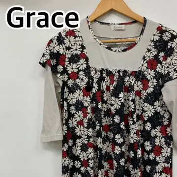 Grace 상의 튜닉 블라우스 반팔 꽃무늬 블루 [CT1355]