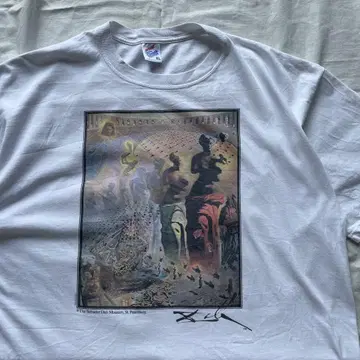 90s Salvador Dali XL 화이트 티셔츠 달리 아트