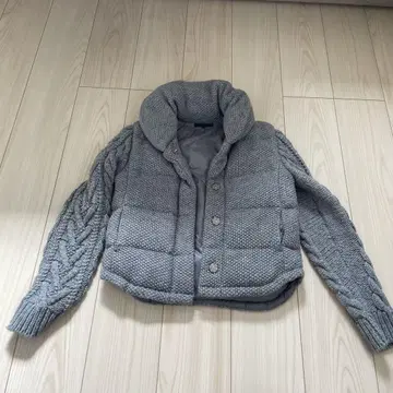 ICB 니트 다운 그레이 케이블 짜임 다운 자켓