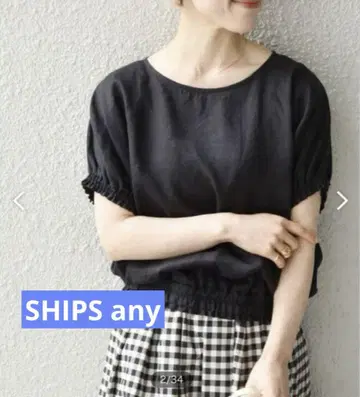SHIPS any: 오가닉 린넨 퍼프 셔링 블라우스 시원하고 쾌적한
