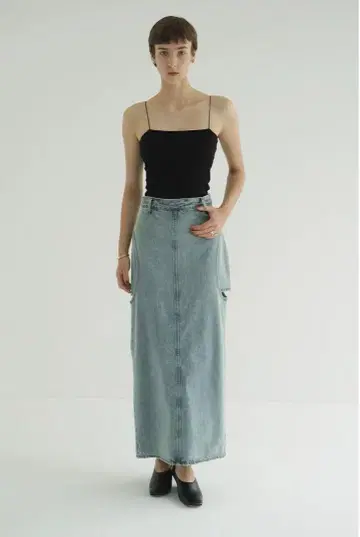 CLANE 서클 컷 레이어드 데님 스커트