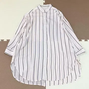 스픽 앤 스팬 시어 스트라이프 셔츠 블라우스 7부 소매 오버 사이즈