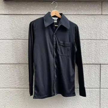 70년대 미국 구제 의류 블랙 오픈 카라 셔츠 폴리 셔츠 빈티지