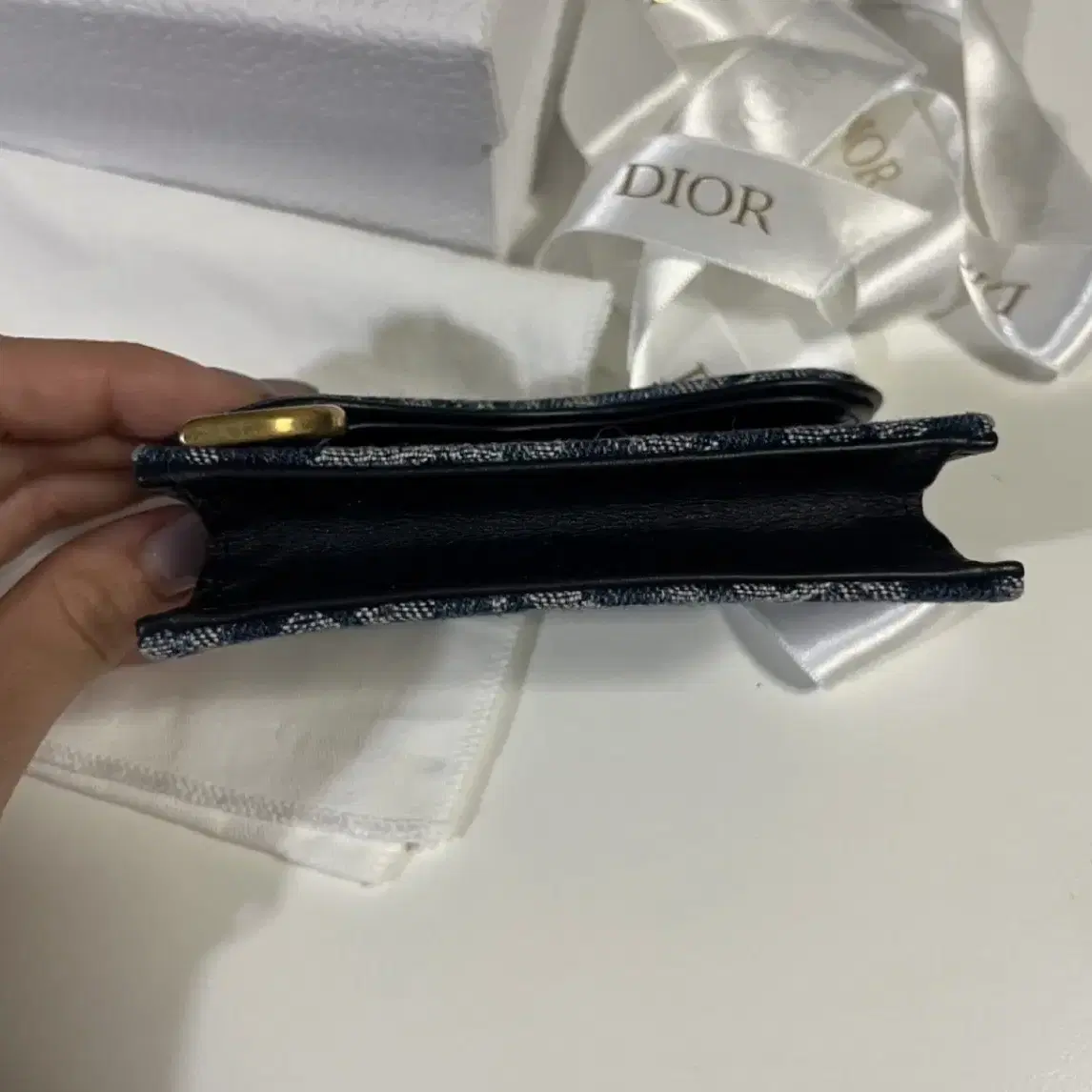 DIOR | 디올 Dior Denim Saddle Bloom Card Wallet on Bunjang