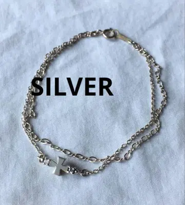 빈티지 크로스 실버 더블 체인 팔찌 SILVER