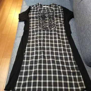 체크 무늬 프릴 반팔 셔츠 원피스