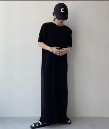 wee9s 슈퍼 스트레치 크루넥 플리츠 원피스 반팔