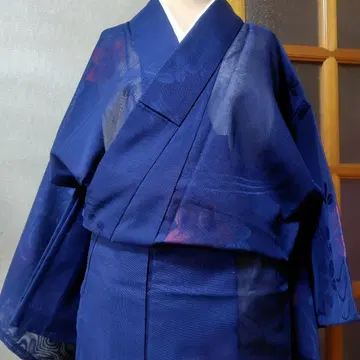 여름 기모노 사 기장 157 네이비 바탕에 꽃 새상품급