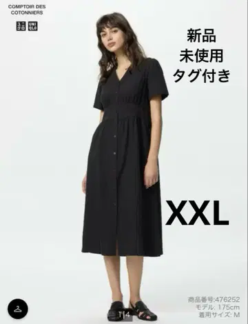 유니클로 UNIQLO 린넨 블렌드 V넥 원피스/반팔 블랙 2XL