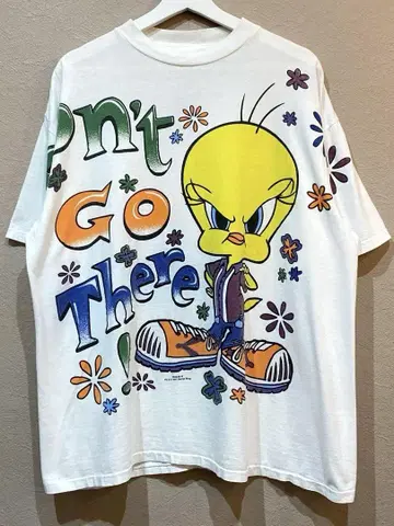 90s Tweety 빅 로고 염색 싱글 스티치 티셔츠 XL