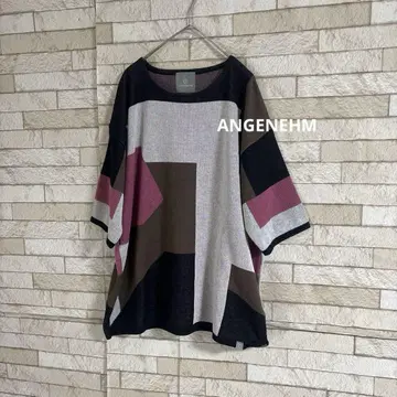 ANGENEHM 썸머 니트 반팔 일본제 오버 사이즈 남성용 핑크 블랙