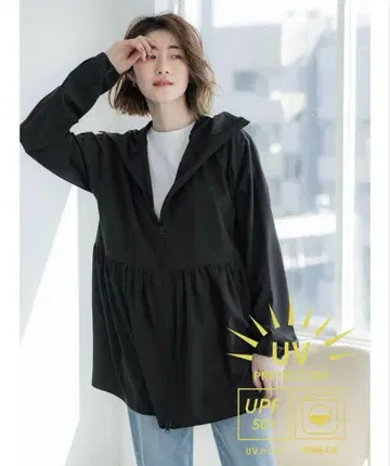coca UV 차단 개더 후드티 블랙 S