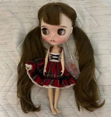 아이시 인형 빨검 체크 드레스 인형