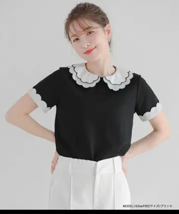 fitmore 자수 더블 칼라 레이어드 상의