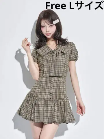 Darich 빅 리본 벌룬 체크 미니 원피스