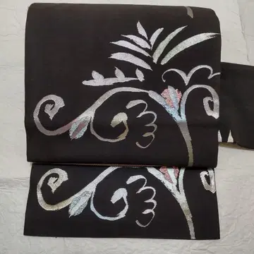 순수 실크 은꽃+덩굴 패턴 오비(약 27.3cm) 나고야 오비(239)