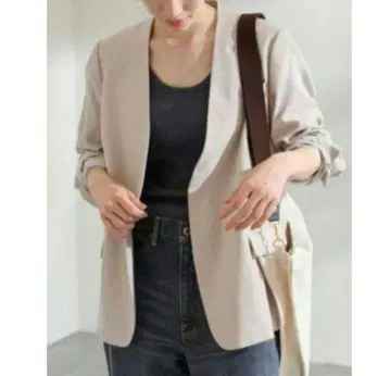 면 린넨 노카라 자켓 36