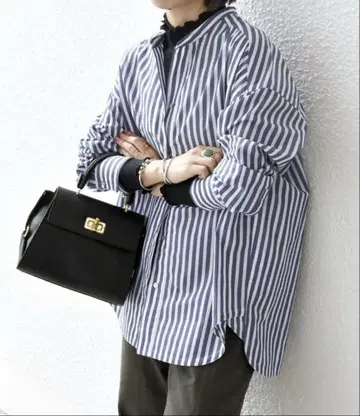 SHIPSany REPREVE 밴드 카라 셔츠 네이비