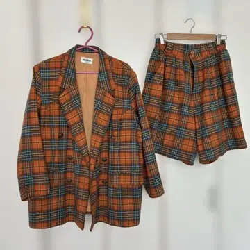 오렌지 계열 체크 셋업 올리브 하우스 쇼와 레트로 빈티지
