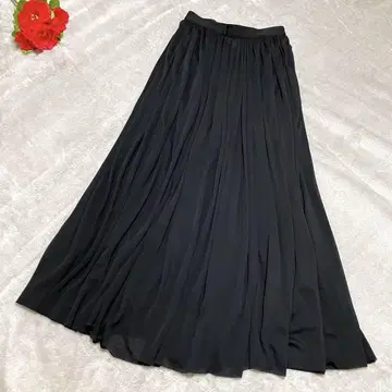 YLEVE 롱 개더 스커트 플레어 맥시 길이 썸머 울 블랙 검정