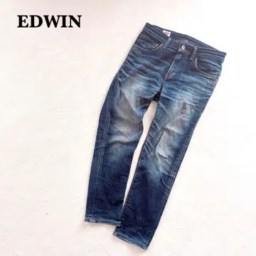 EDWIN E5037R 데님 청바지 팬츠 28 다크 블루 데미지