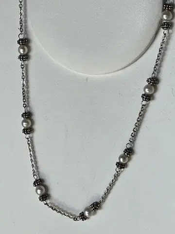 천연 앤티크 실버 단계 펄 목걸이 (41cm)