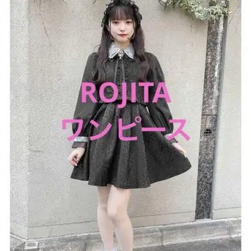 ROJITA 펄 트림 컬러 자카드 원피스 블랙 프리 사이즈