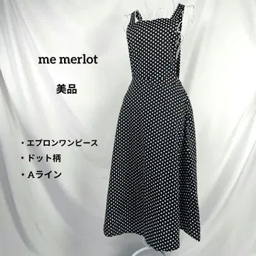 새상품급 me merlot 도트 무늬 A 라인 롱 원피스 블랙