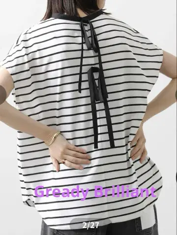 미사용 뒷면 더블 리본 바이컬러 프렌치 슬리브 티셔츠