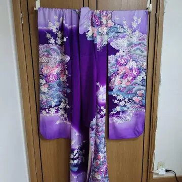 후리소데 성인식 순수 실크 보라색